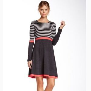 Eliza J Fit and Flare Striped Sweater‎ Dress Sm